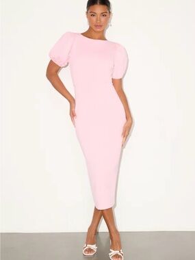 Lulu's Blush Light Pink Puff-Sleeve Midi Dress, Sz XXL